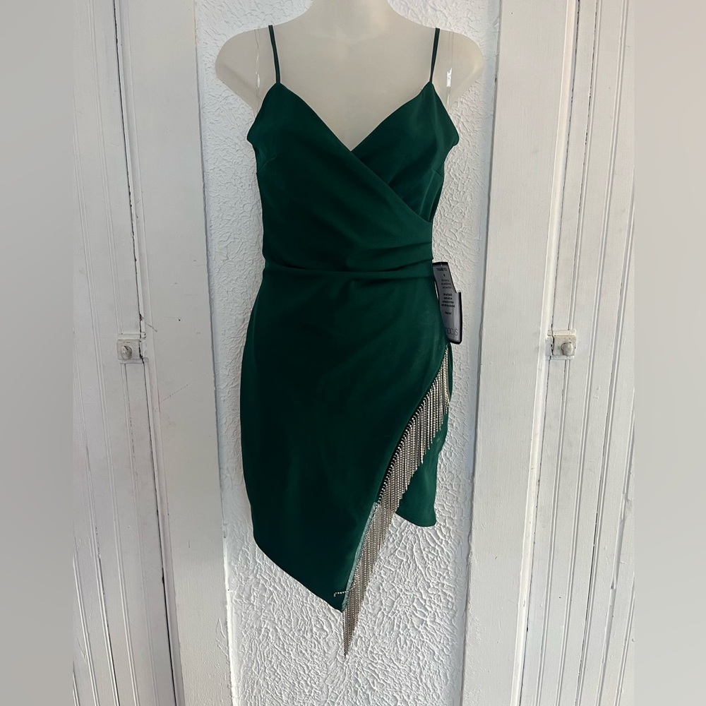 Green mini dress with Sequin Fringe